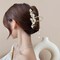 Elegant Floral Hair Clip, Pearl Tassel Bun Holder, Gold Lily of The Valley Design with Dangling Pearls
